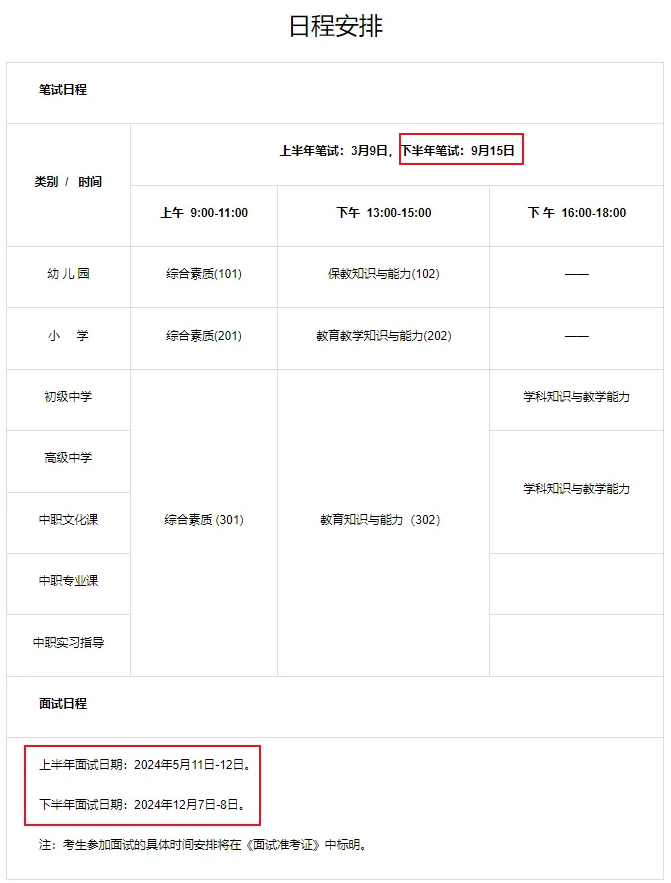 2024下半年江西省教资考试时间安排